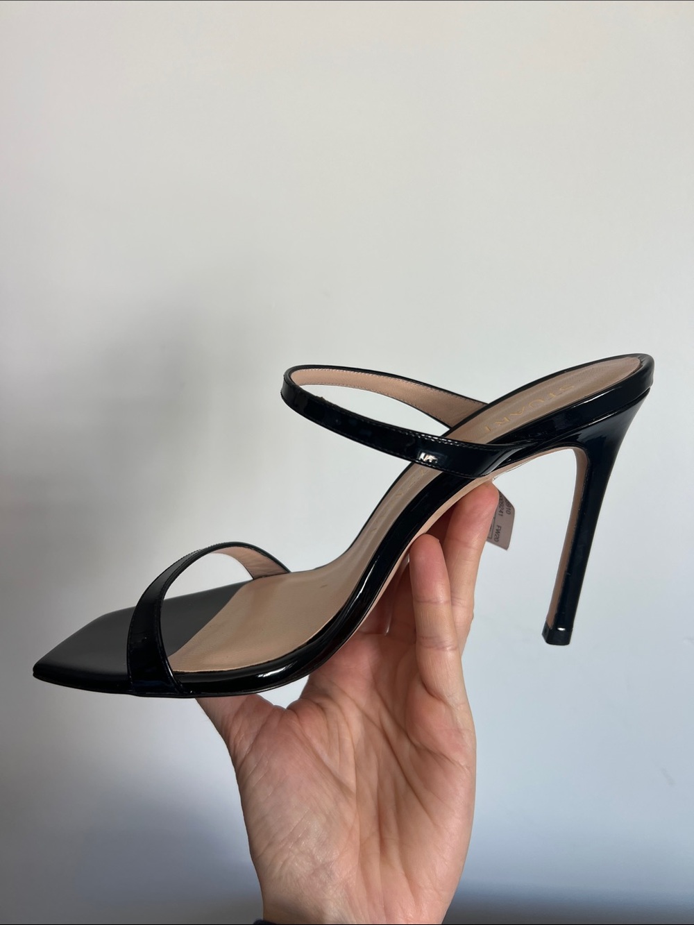 Stuart Weitzman aleena 75 black patent leather open toe strappy heeled sandals - Picture 8 of 11